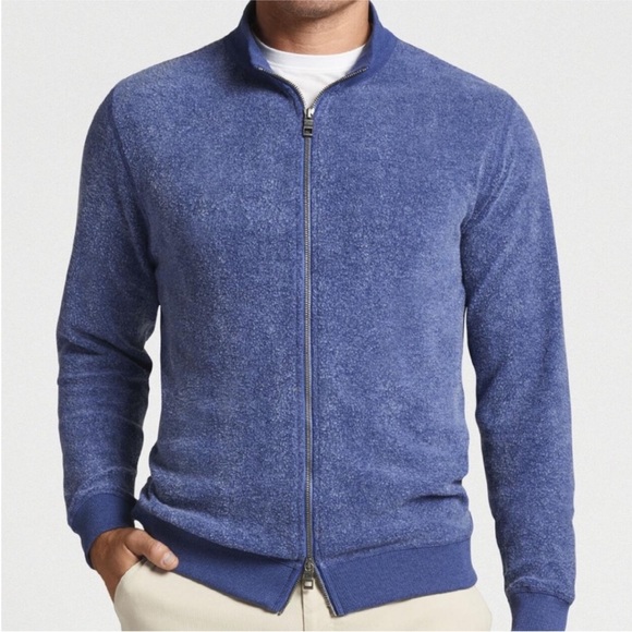 Peter Millar West Side Inside Out Sz 2XL Blue Bomber Fleece Sweater Jacket